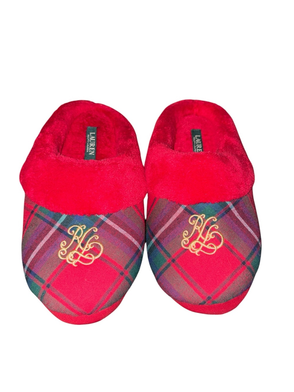 Lauren Ralph Lauren Classic Plaid Plush Slippers - NWOT size small
